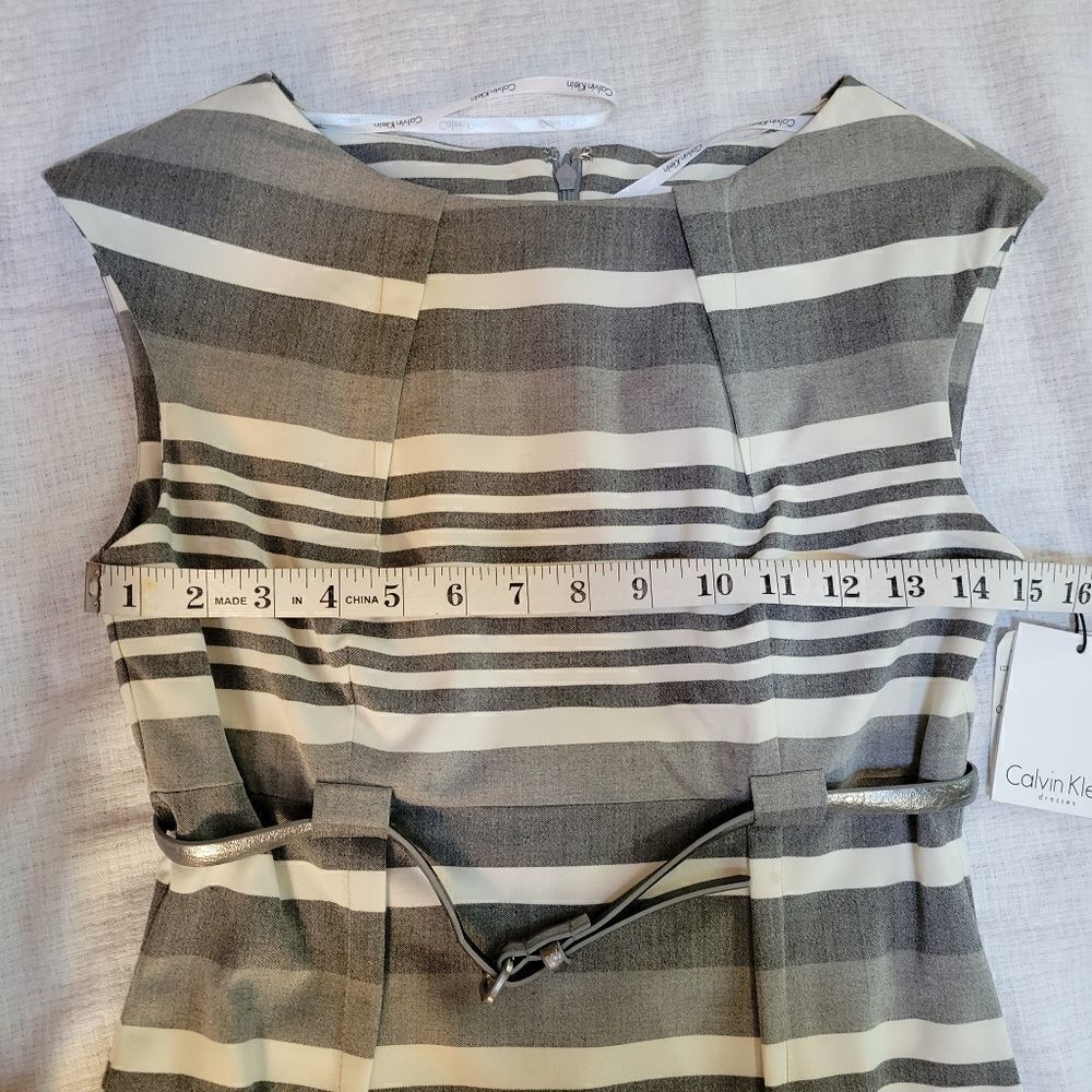 Calvin Klein Gray Off-White Striped Sleeveless Dress Size 2 NWT - Picture 5 of 15
